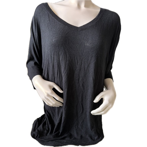Wantable Womens XL Top Black V Neck 3/4 Sleeve Knit Comfy Tunic Blouse - Picture 1 of 9